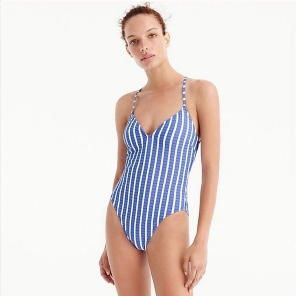J CREW Women's One Piece Lace Up Puckered Backless Swim Suit